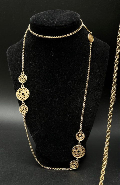 Vintage Etruscan Revival Costume Jewelry Lot of 6 Gold Tone Necklaces