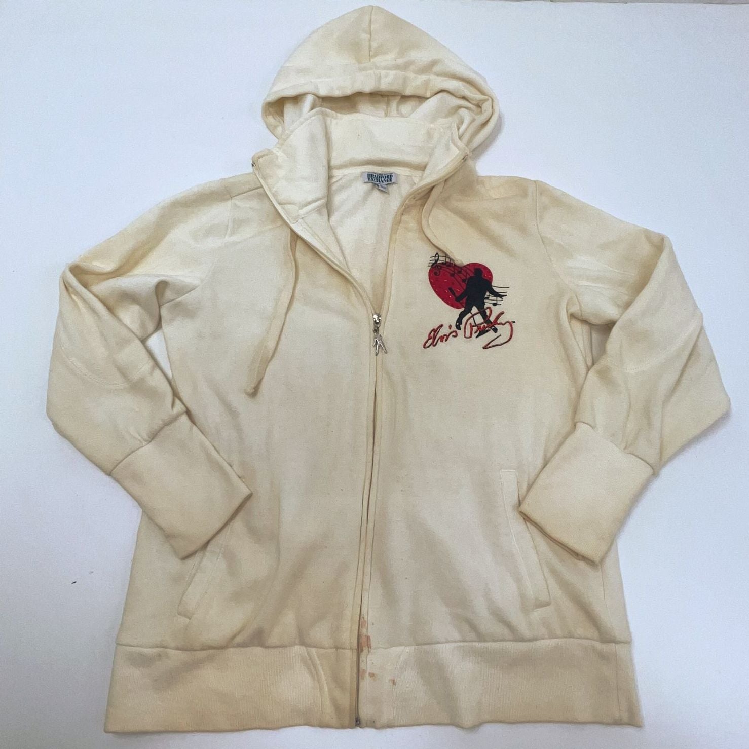 Bradford Exchange Elvis Graphic Zip Up Hoodie Size L *Heavy Odor Staining*