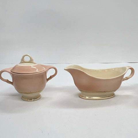 American Limoges Federal Coral Pink 22K Gold Serving Set Gravy Sugar Creamer 4pc
