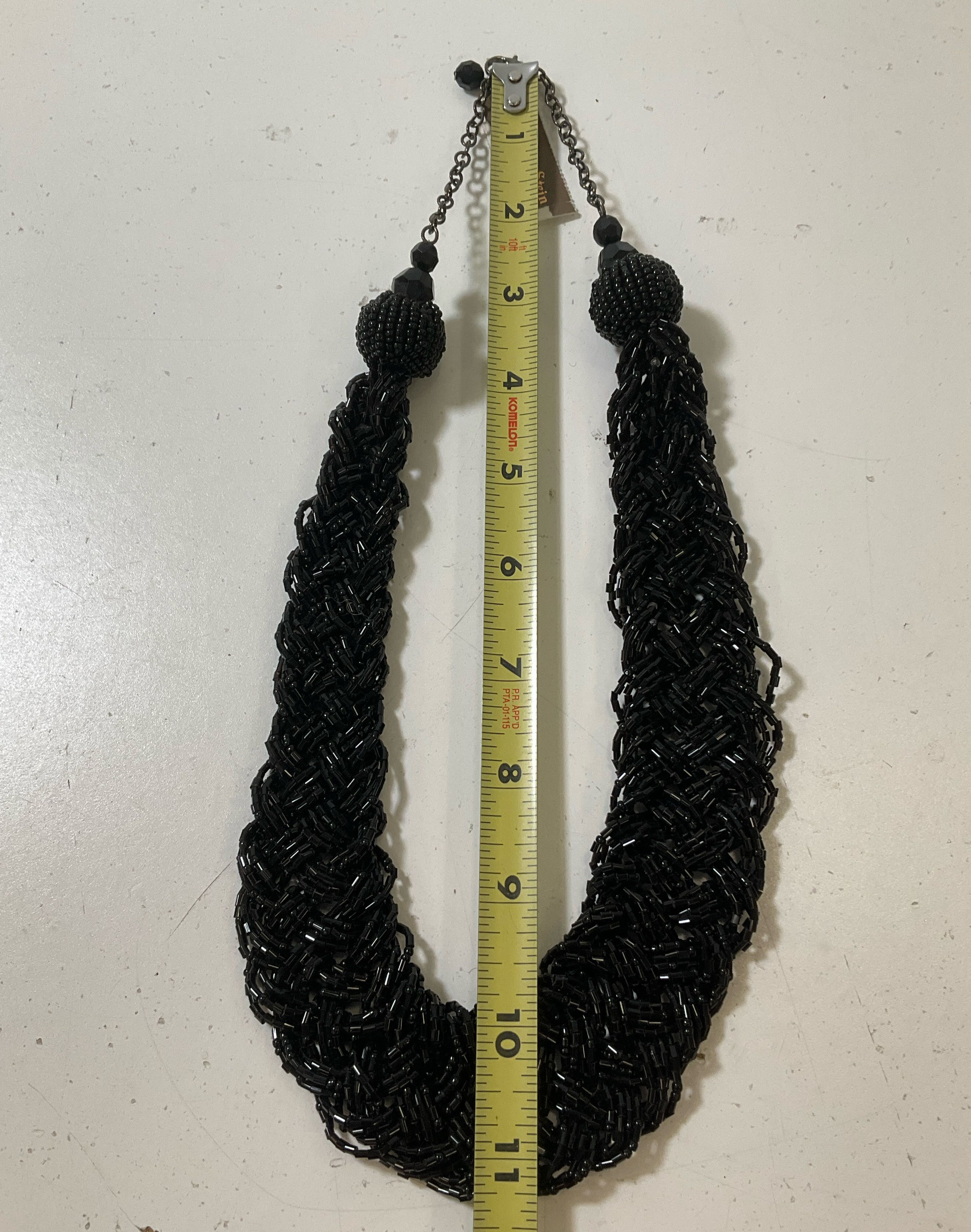 Catherine Stein Black Braided Seed Bead Statement Necklace NWT $38