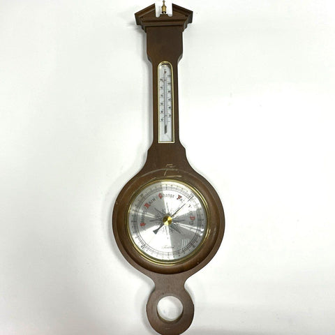 Tradition Wood Banjo Weather Station Barometer Thermometer Western Germany