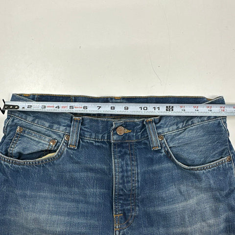 Nudie Jeans Men's Flare Glenn Streaky Worn Blue Flare Leg Jeans Sz 31x30