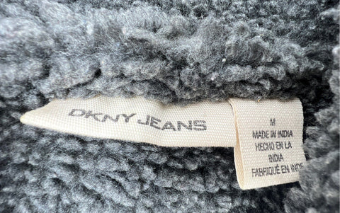 DKNY Jeans Men's Beige Full Zip Knit Jacket Sherpa Lined Fleur De Lis Graphic M