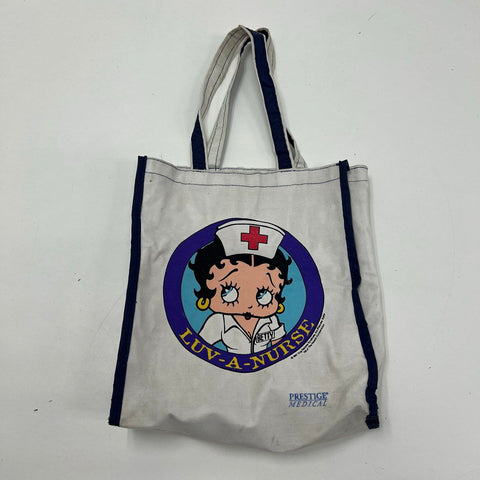 Vintage 90s Betty Boop Luv-A-Nurse White Canvas Tote Bag Prestige Medical