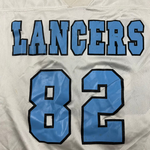 Alleson Athletic White Blue Vintage Y2K Lancers 82 Football Jersey Men's M
