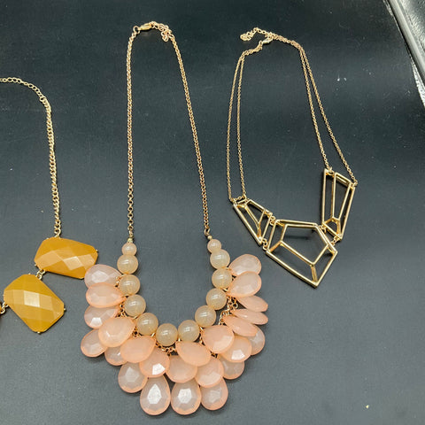 Fashion Costume Necklace Lot of 6 Gold Tone Statement Geometric Faceted Stone