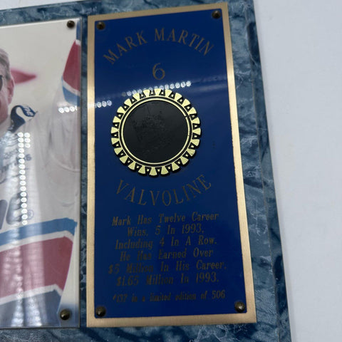 NASCAR Racing Plaque Mark Martin #6 Valvoline 1993 Limited Edition 15x12.5"
