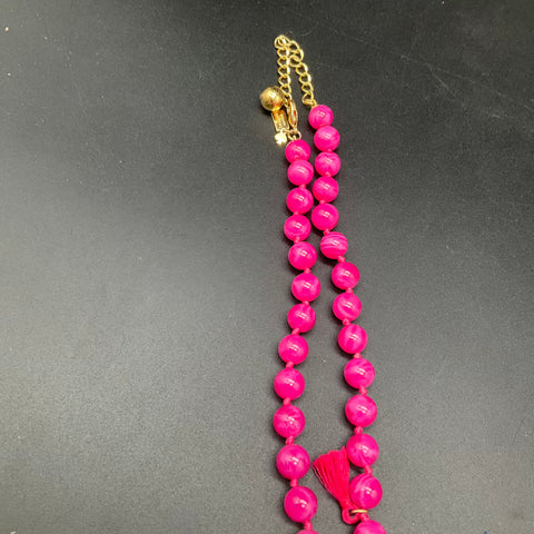 Kate Spade New York Gold Tone Pink Marbled Bead Tassel Necklace 18-20"