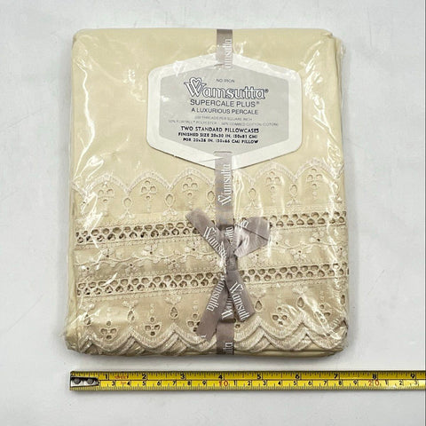 Wamsutta Supercale Plus Vintage Eyelet Lace Pillowcases 2 Standard Ivory NIB