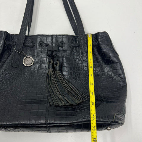 Patricia Nash Black Croc Embossed Leather Tassel Tote Shoulder Bag