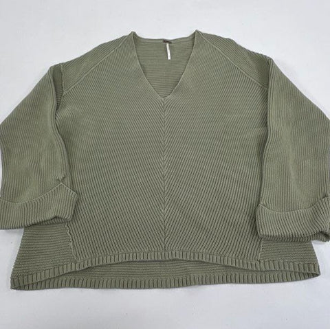 Free People Women's Sage Green Easy Street Tunic Ribbed Knit Sweater Size L