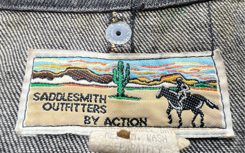Vintage 90s Saddlesmith Outfitters Black Denim Snap Duster Coat Sz XL