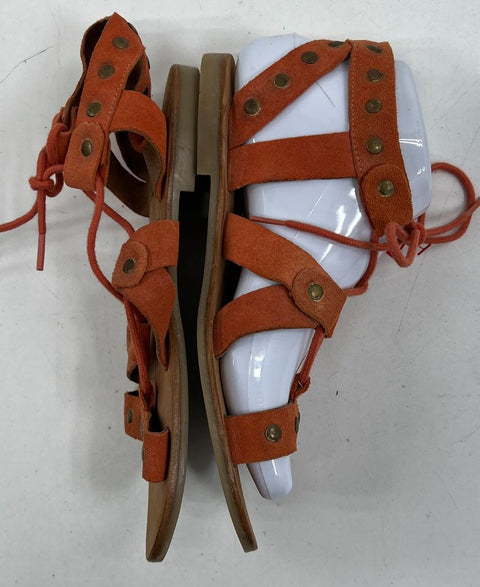 New Diba Terracotta Suede Studded Lace Up Gladiator Sandals Womens Size 6