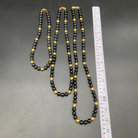 Vintage Napier Black & Gold Tone Graduated Beaded Necklace Jewelry Lot of 3