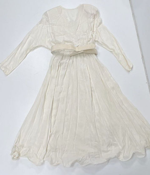 Spencer Alexis Women's Vintage 90s Ivory Rayon Lace Pearl Trim Maxi Dress Sz 12