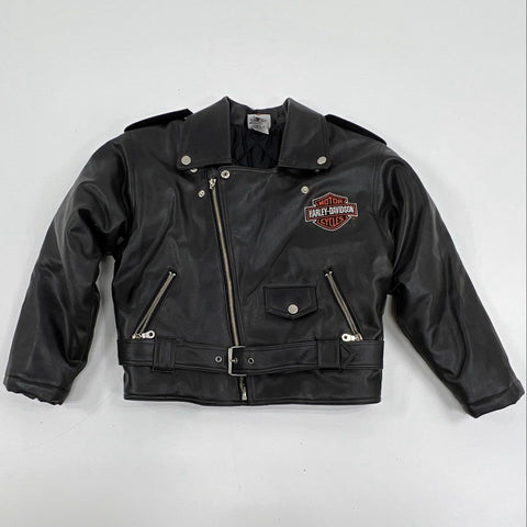 Vintage 90s Harley-Davidson Kids Faux Leather Motorcycle Jacket Embroidered Sz S