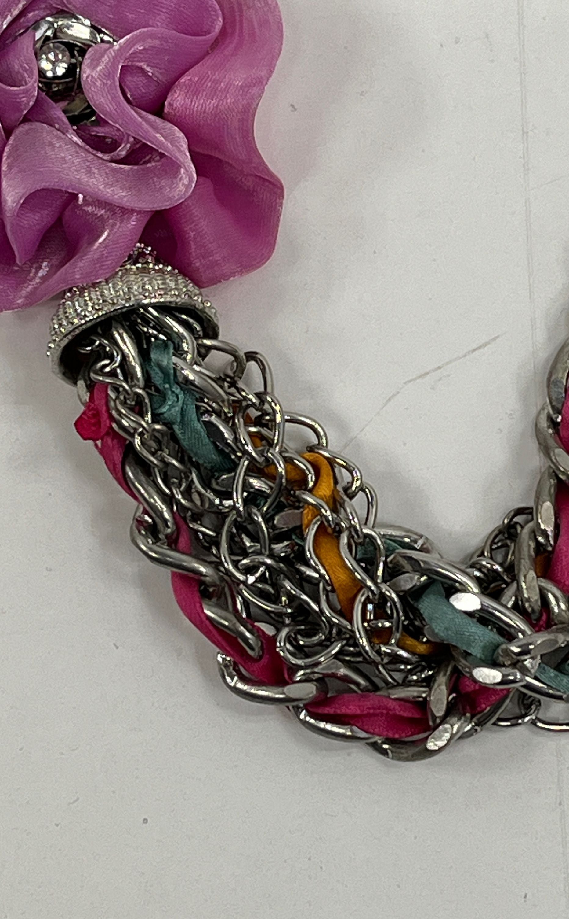 Single Item Chain Multicolored Ribbon Multiple Strand Chunky Statement Necklace