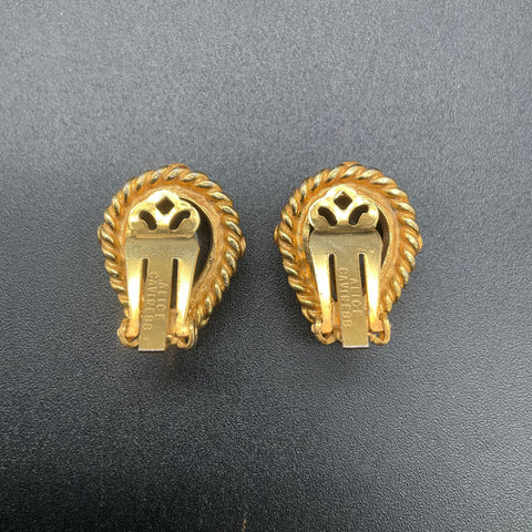 Vintage Alice Caviness Gold Tone Blue Glass Teardrop Clip Earrings Signed