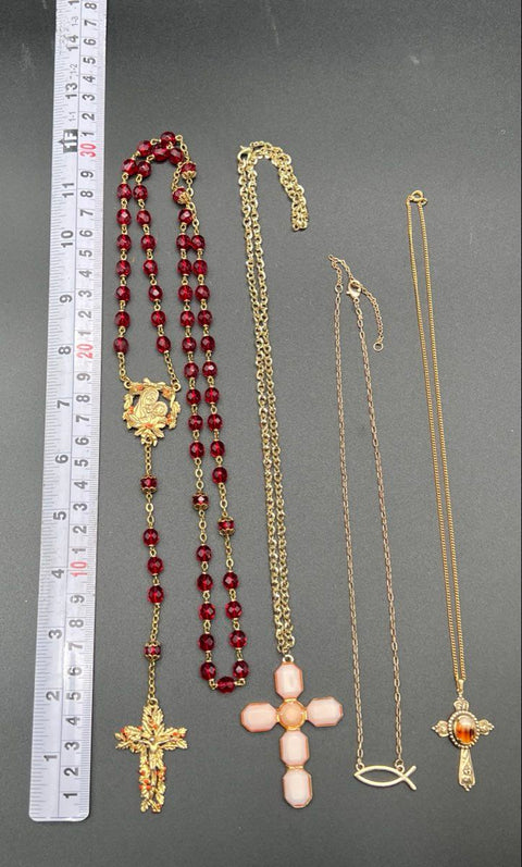 Religious Cross Costume Jewelry Necklace Bracelet Pin Rosary Lot of 25 Pieces