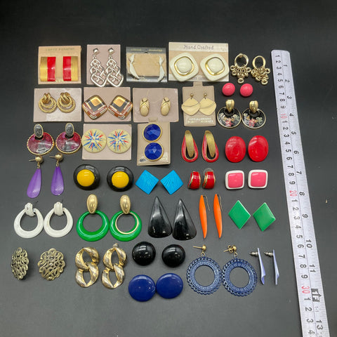Vintage 80s Costume Jewelry Lot of 27 Pairs Bold Geometric Enamel Earrings