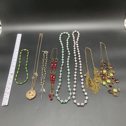 Vintage and Modern Costume Jewelry Lot of 8 Necklaces Paper Beads Tassel Pendant