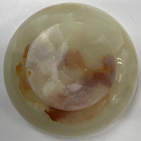 Natural Banded Onyx Decorative Bowl Cream Green Brown Hand Carved 8 Inch