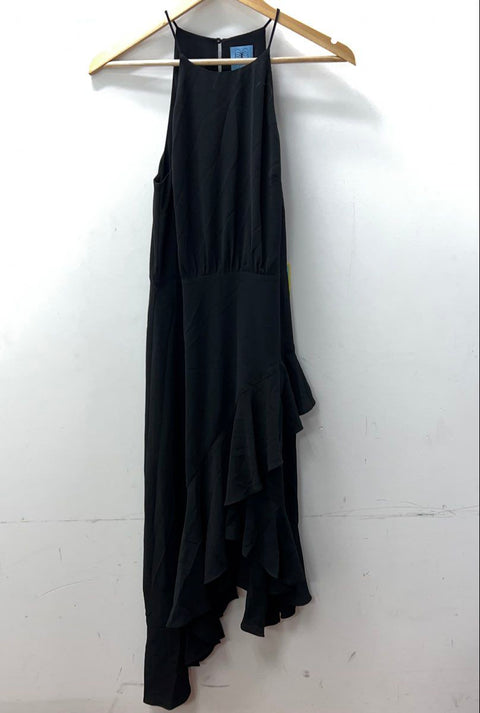 CeCe Women's Black Halter Asymmetrical Ruffle Essentials Dress Sz 4 NW