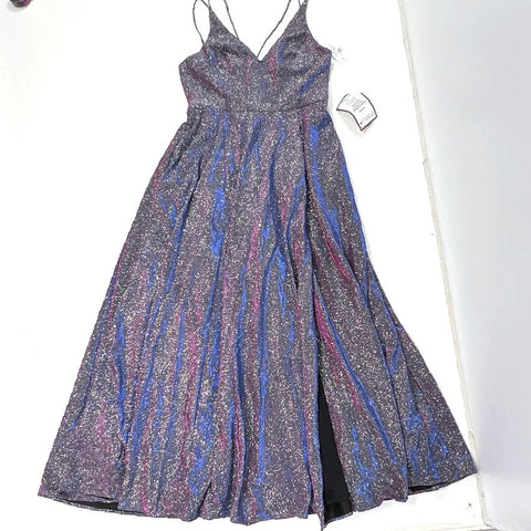 Xscape NWT Iridescent Glitter Maxi Gown Formal Dress Spaghetti Strap Size 14