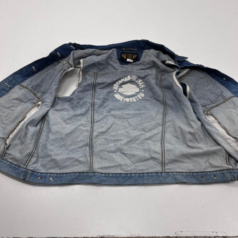 Vintage Y2K Harley-Davidson Women's Blue Faded Denim Embroidered Vest Sz 1W