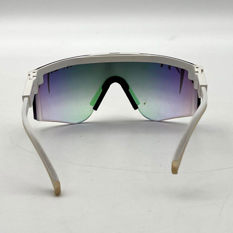 Pit Viper The Cocaine Sunglasses White Shield Wrap Pink Iridescent Mirror Lens