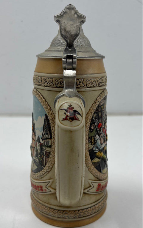 Budweiser Anheuser-Busch Lidded Beer Stein King of Beers Ceramic Relief 10 Inch