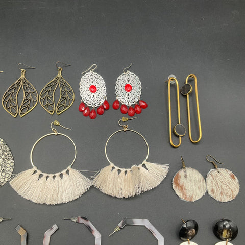 Boho Eclectic Fashion Statement Earrings Jewelry Lot of 13 Pairs Dangles Hoops