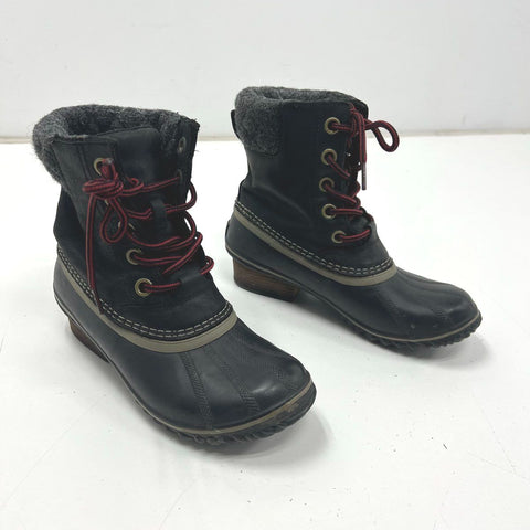 Sorel Conquest Wedge Black Leather Waterproof Ankle Boots Women's Size 7