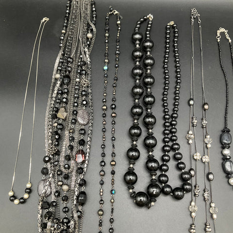 Mixed Costume Fashion Jewelry Lot 11 Necklaces Black Silver Tone Statement