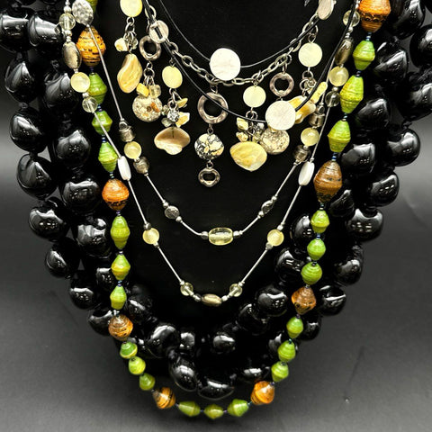 Statement Necklace Jewelry Lot of 6 Chunky Beaded Bohemian Mixed Media Designs