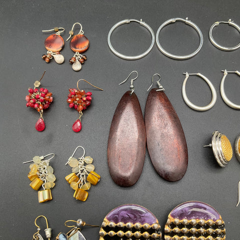 Boho Retro Beaded Metal Stone Earrings Jewelry Lot of 25+ Pairs Hoops Dangles