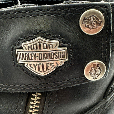 Harley-Davidson Black Leather Lace-Up Side Zip Motorcycle Boots Size 8