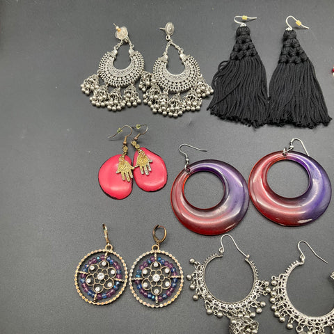 Boho Statement Earrings Jewelry Lot of 12 Tassel Tribal Ethnic Hoop Dangle