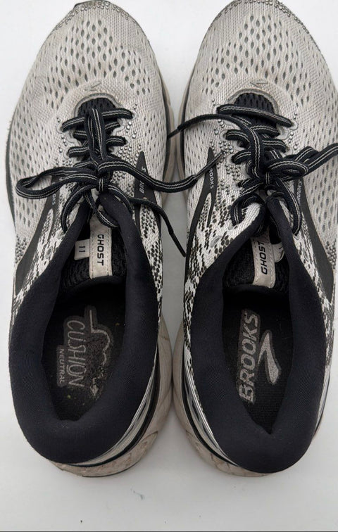 Brooks Ghost 11 Black White Grey Running Shoes Men's Size 10.5