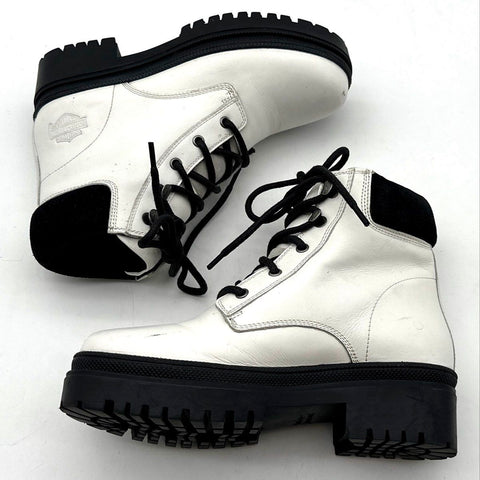Harley-Davidson White Leather Combat Motorcycle Boots Women's Size 5.5 M