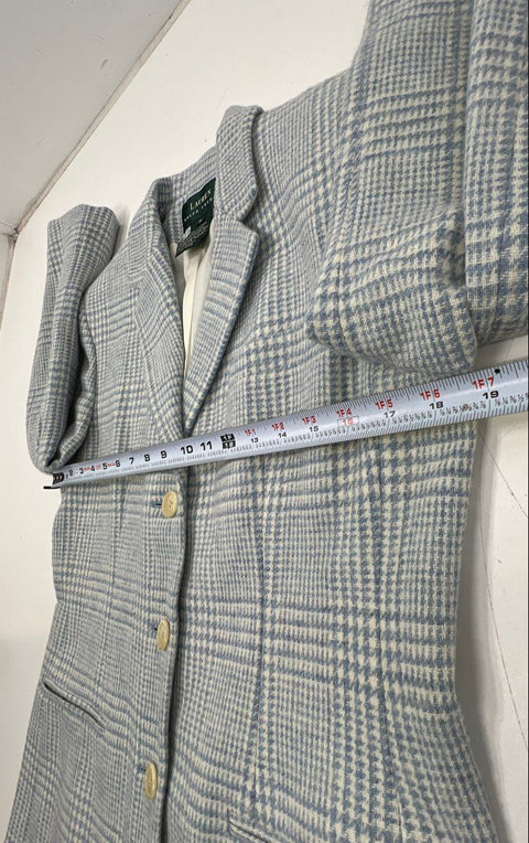 Vintage Lauren Ralph Lauren Women's Blue Glen Plaid Wool Blazer Jacket Sz 8