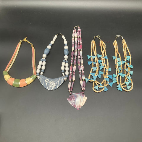 Vintage 1980s Statement Necklaces Lot of 5 Enamel Bib Beaded Multi-Strand