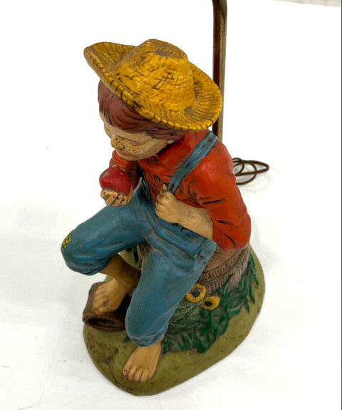 Vintage Holland Mold Ceramic Table Lamp Figural Boy on Barrel Country Style