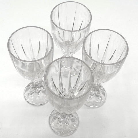Pressed Glass Crystal Goblet Set 4 Twisted Stem Faceted Starburst Base 7.25"