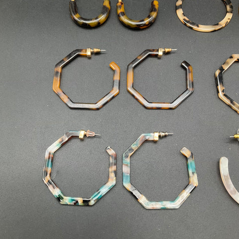 Acrylic Resin Hoop Earrings Lot of 10 Geometric Tortoiseshell Marble Styles