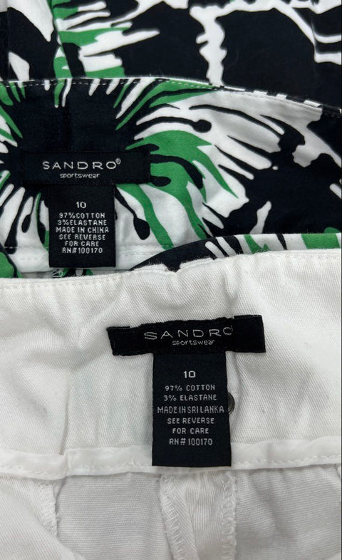 Sandro Women's Cropped Pants Capris White Floral Black Green Stretch Size 10