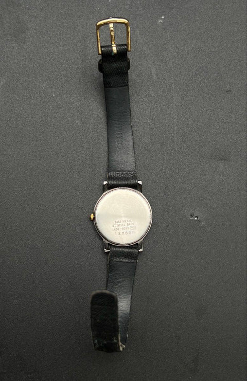 Vintage Seiko Quartz Women's Watch Black Dial Accent Stone Black Leather Strap