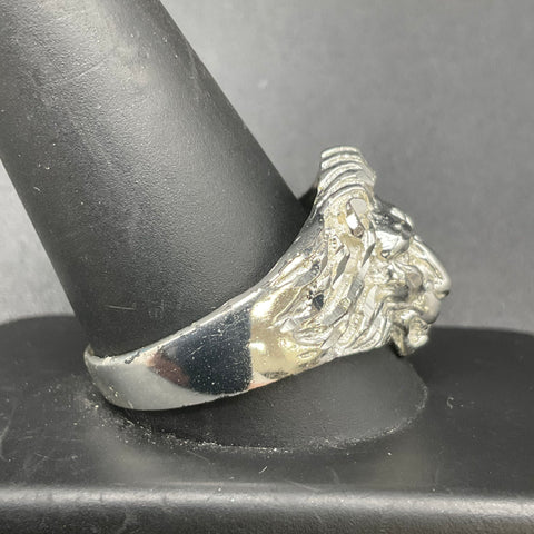 Silver Tone Men's Lion Head Statement Ring Size 13.5