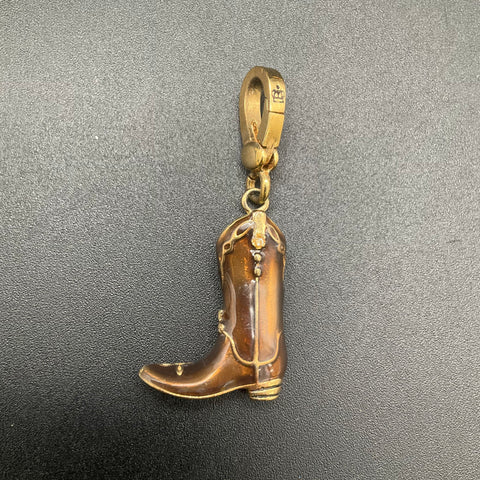 Juicy Couture Gold Tone Brown Enamel Cowboy Boot Charm Rhinestone Accent