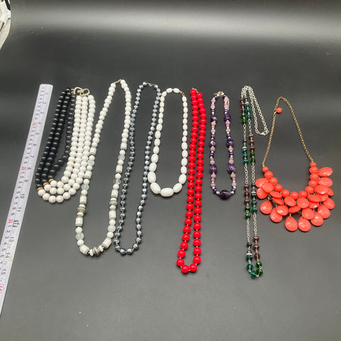 Vintage and Modern Costume Jewelry Necklace Lot of 8 Beaded Statement Strands